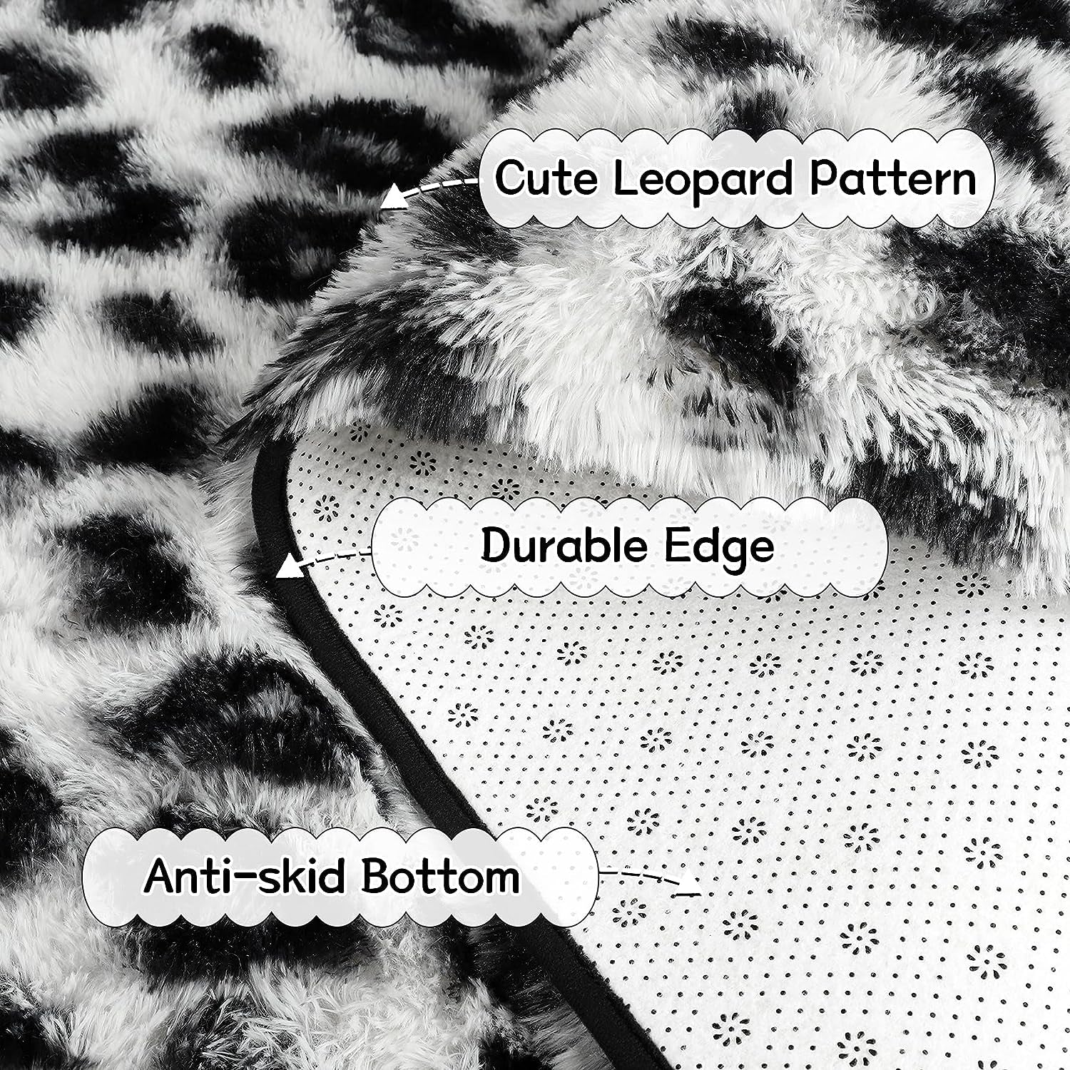 Fluffy Bedroom Rug Leopard Rug for Living Room Black and White Area Rug 4X6 Ft Cute Cheetah Print Rug for Kids Girls Boys Nursery Room Decor Alfombras Para Salas