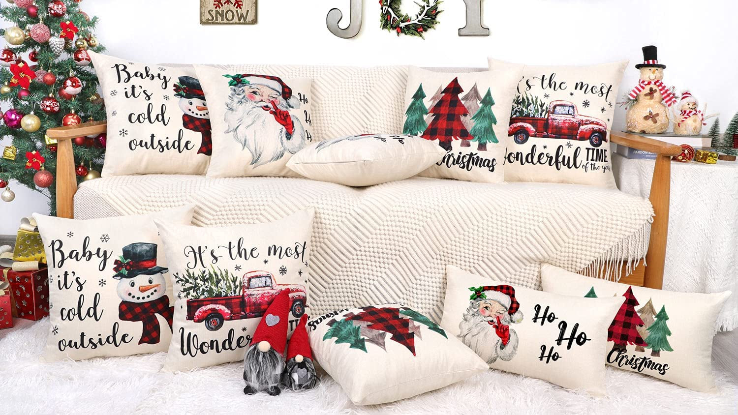 Christmas Pillow Covers 18X18 Set of 4 Farmhouse Christmas Decor Red Black Buffalo Plaids Winter Holiday Decorations Throw Cushion Case for Home Couch