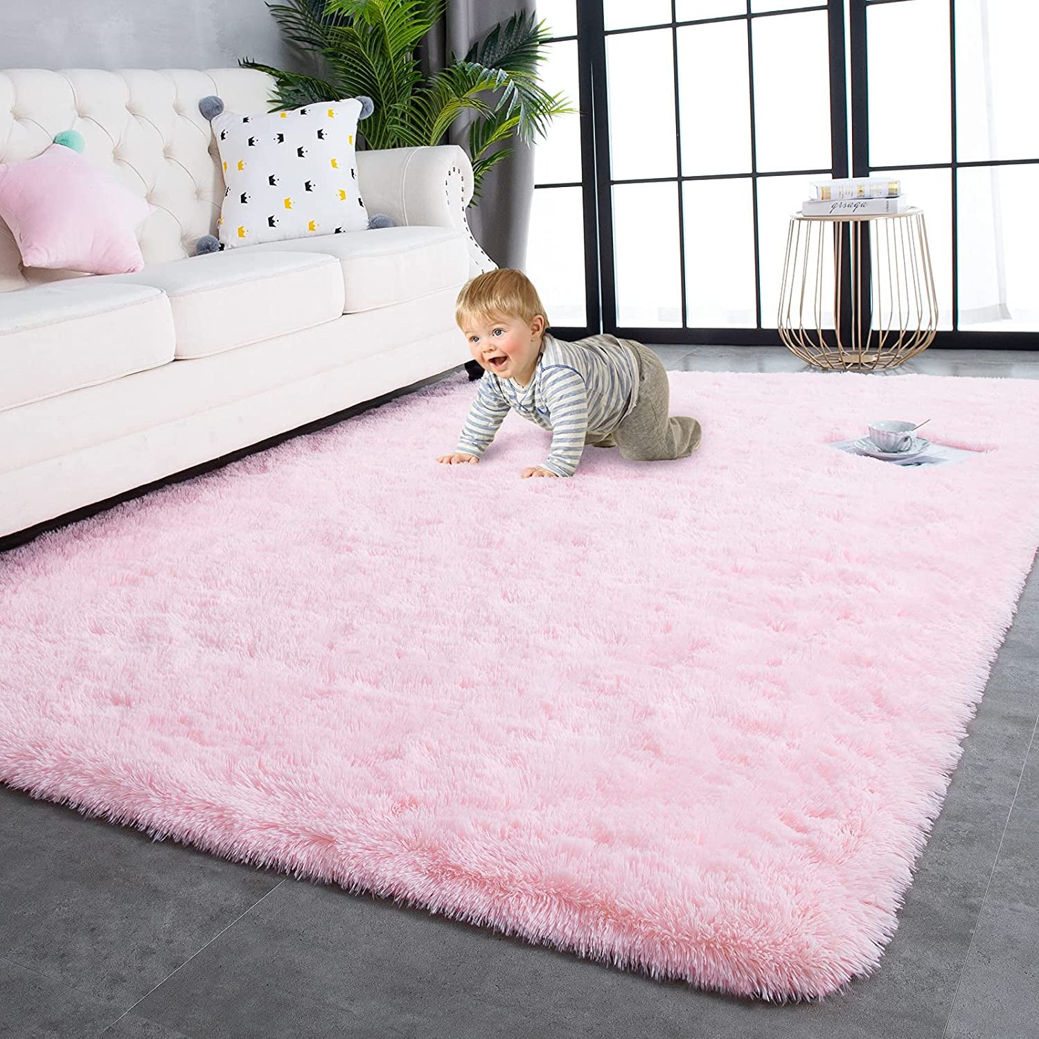 Super Soft Shaggy Rugs Fluffy Carpets, 4X5.9 Feet, Indoor Modern Plush Area Rugs for Living Room Bedroom Kids Room Nursery Home Decor, Upgrade Anti-Skid Durable Rectangular Fuzzy Rug, Black