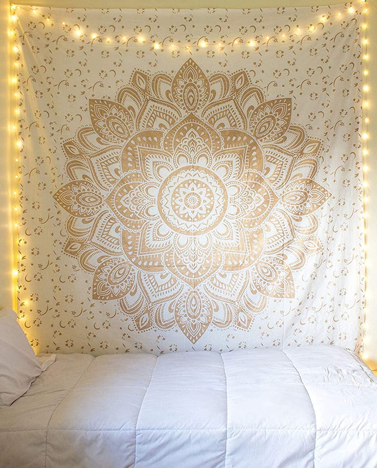 Top Selling Original Gold Mandala Ombre Tapestry Wall Hanging, Boho Bohemian Hippie Tapestries/Indian Cotton Dorm Decor Golden Twin Bedspread/Meditation Yoga Mat Rug 52X60 Inches