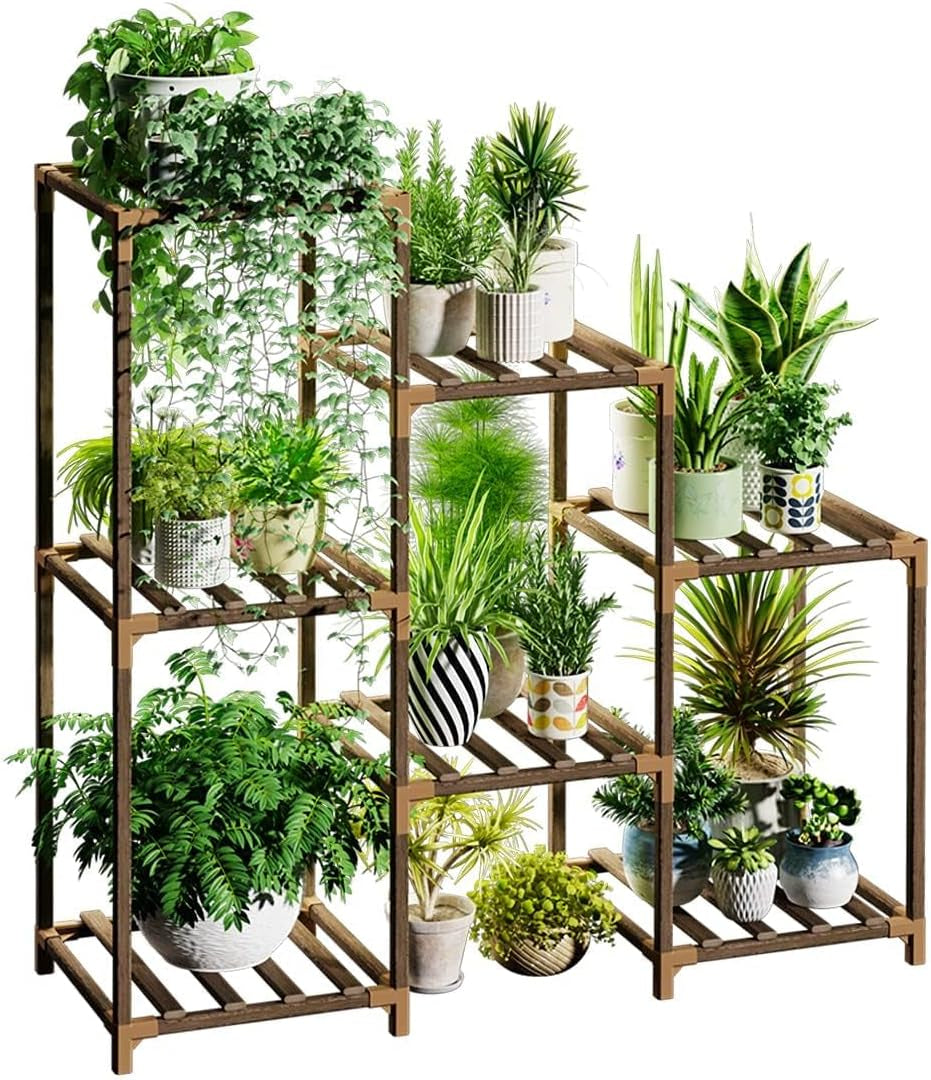 Plant Stand Indoor Plant Stands Wood Outdoor Tiered Plant Shelf for Multiple Plants 3 Tiers 7 Potted Ladder Plant Holder Table Plant Pot Stand Boho Decor Home Decor for Window Balcony Living Room Gardening Gifts