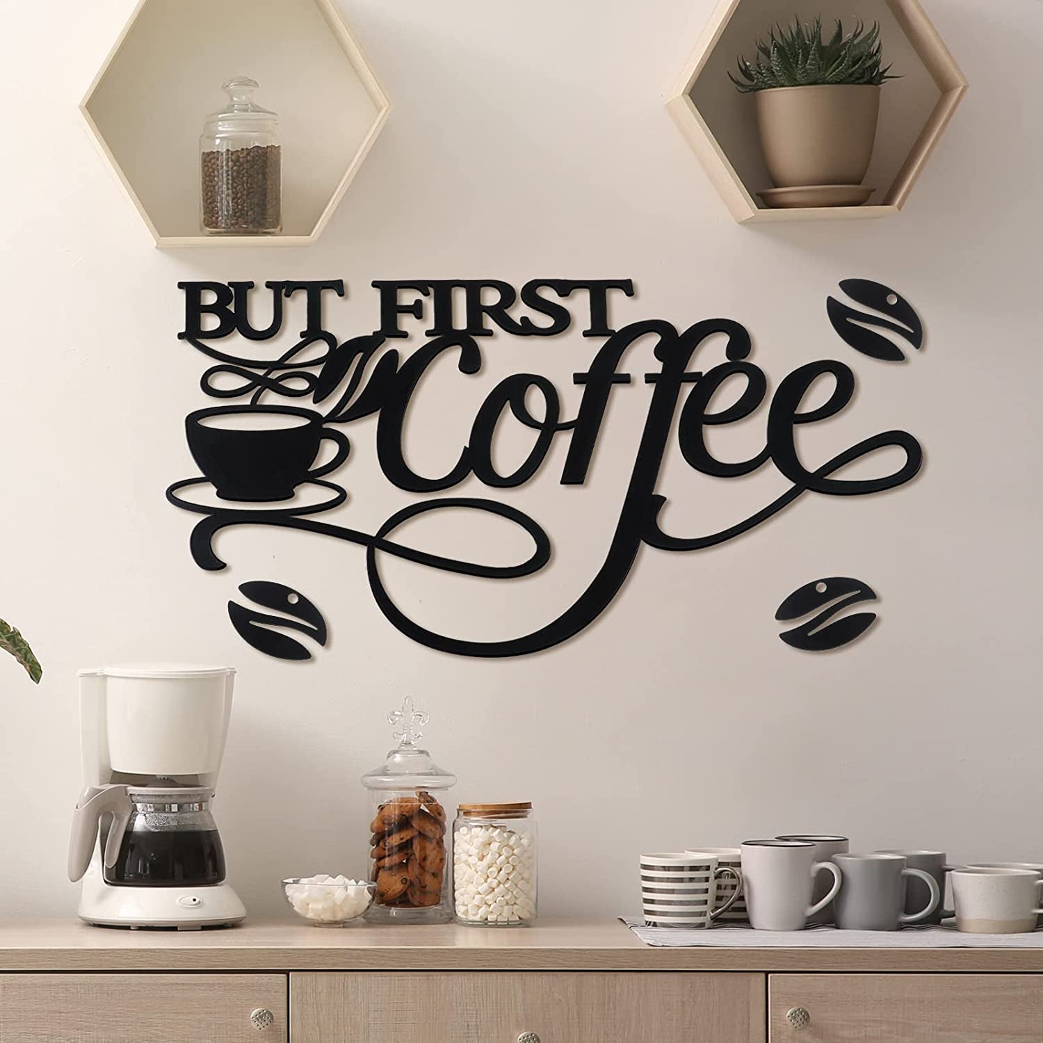 Coffee Bar Rustic Metal Sign Rustic Coffee Bar Hanging Wall Decor Coffee Signs for Coffee Bar Metal Coffee Wall Art for Coffee Bar Home Office Kitchen (Coffee Bar, Bean and Cup Style)