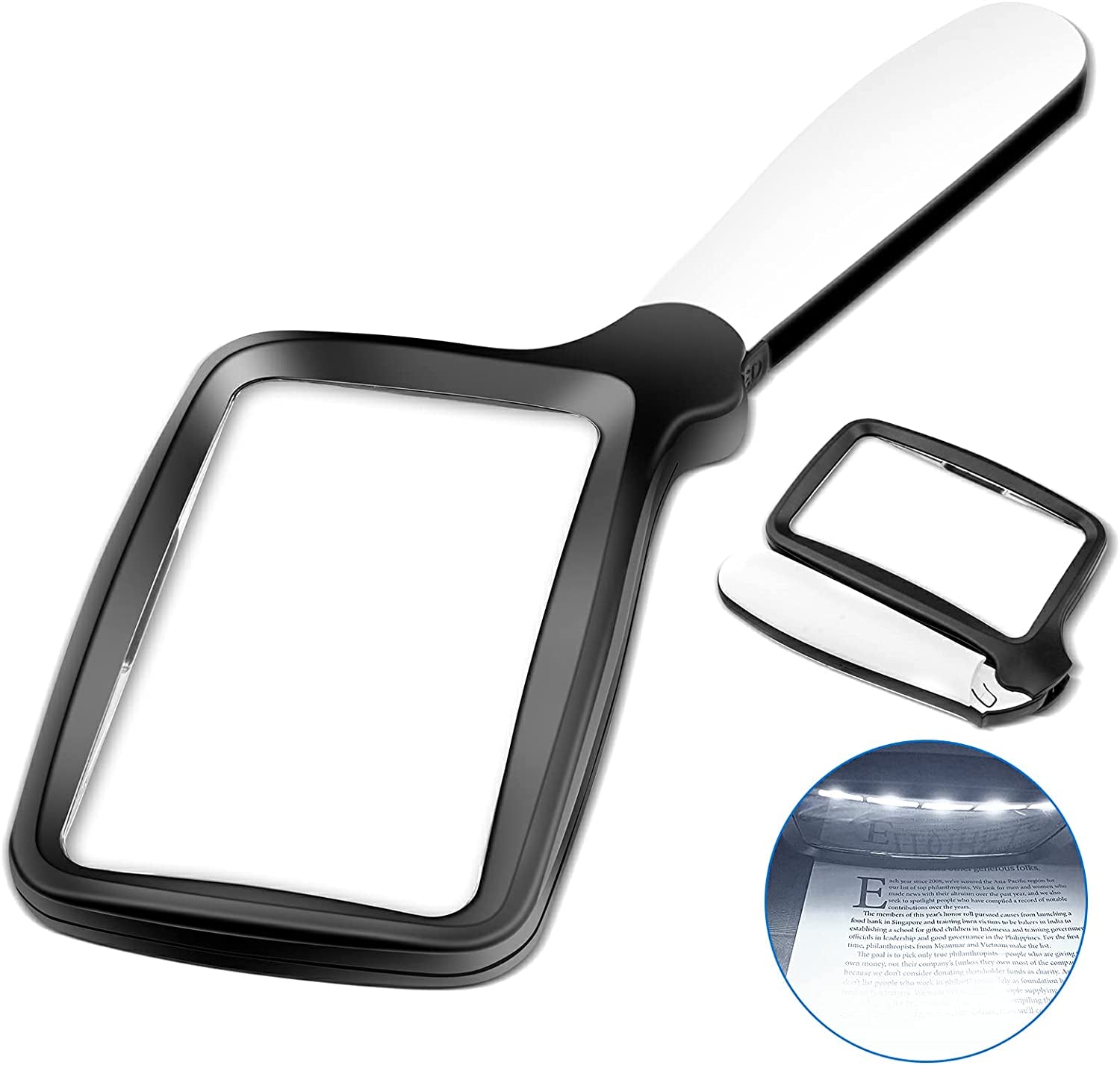 5X Large Page Magnifying Glass for Reading, Full-Page Viewing Area Magnifier Handheld Lightweight Magnifier for Reading Seniors and Low Vision Person Silver