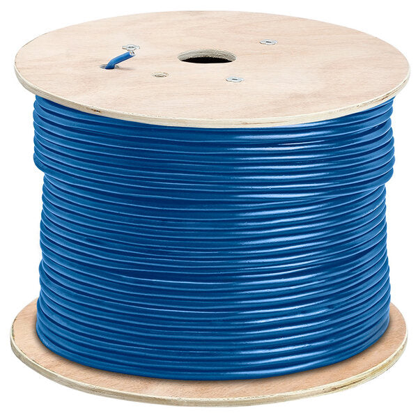 A blue Wavenet 1367-N Cat6 Shielded CMR 600MHZ STP/FTP Ethernet Bulk Cable with a shielded cable.