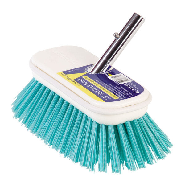 A Swobbit 7.5" Stiff Cleaning Brush - Green on a white background.