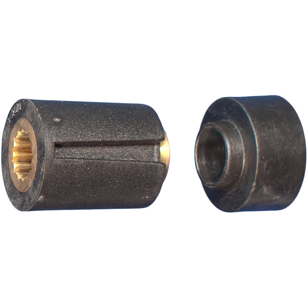 A black Turning Point Hub Kit #202 nut and a black threaded Turning Point Hub Kit #202 nut.