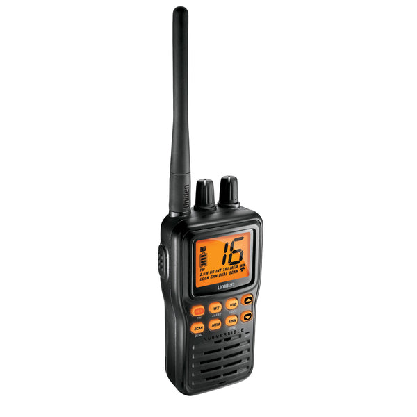 An Uniden MHS75 HH VHF w/Li-Ion Battery DC Charger Only on a white background.