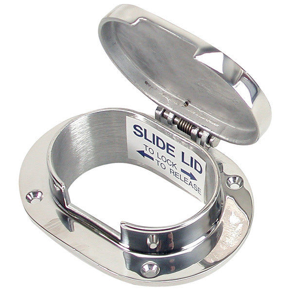 A stainless steel Whitecap Chain & Rope Deck Pipe 3-7/8" x 2-1/2" Opening slide ring on a white background.