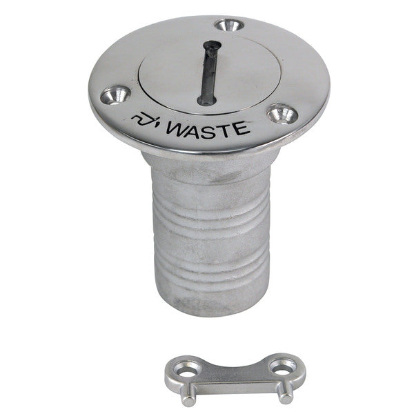 A Whitecap Hose Deck Fill - 1-1/2" Hose Waste waste container with a metal handle.