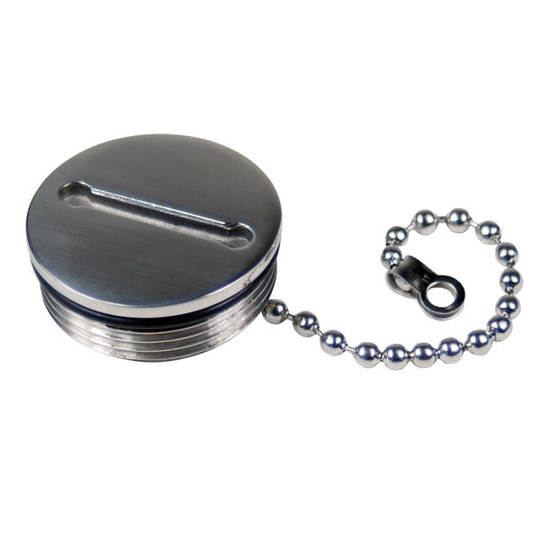 A Whitecap Replacement Cap & Chain f/6123, 6123, 6125 & 6126 metal container with a chain attached to it.