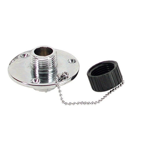 A Whitecap C.P. Brass Outlet 2-3/4" Base 1" Depth with a metal ring attached to it.
