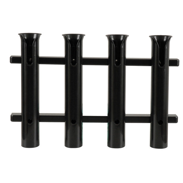 Four TACO 4-Rod Poly Rod Racks - Black on a white background.