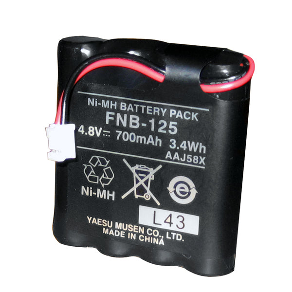 A battery pack for a Standard Horizon FNB-125.