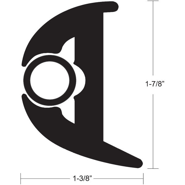 A TACO Flex Vinyl Rub Rail Kit - Black w/Black Insert - 50' - 1-7/8" X 1-3/8" drawing of a circle with a hole in it.