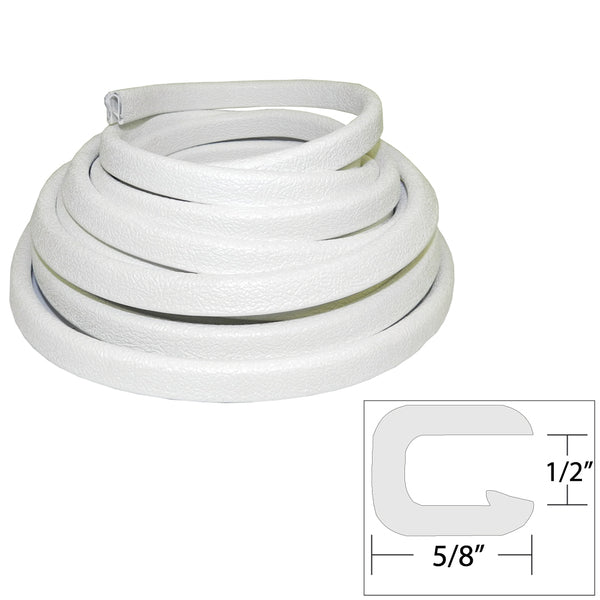 A TACO Flexible Vinyl Trim - &#189;" Opening x &#8541;"W x 25'L - White plastic hose with a measurement on it.