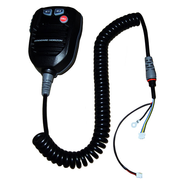 A Standard Horizon Replacement MIC f/VLH-3000 with a cord attached to it.