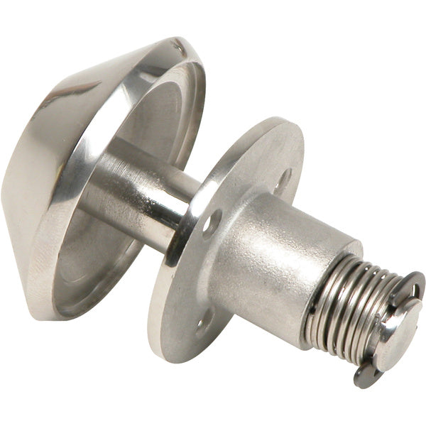 A Whitecap Spring Loaded Cleat - 316 Stainless Steel bolt with a threaded end.