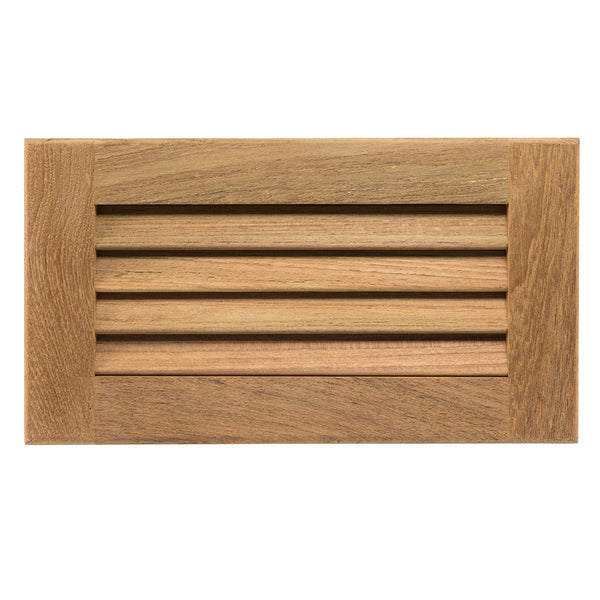 A Whitecap Teak Louvered Insert - 6-3/8" x 11-3/16" x 3/4" with a slatted design.