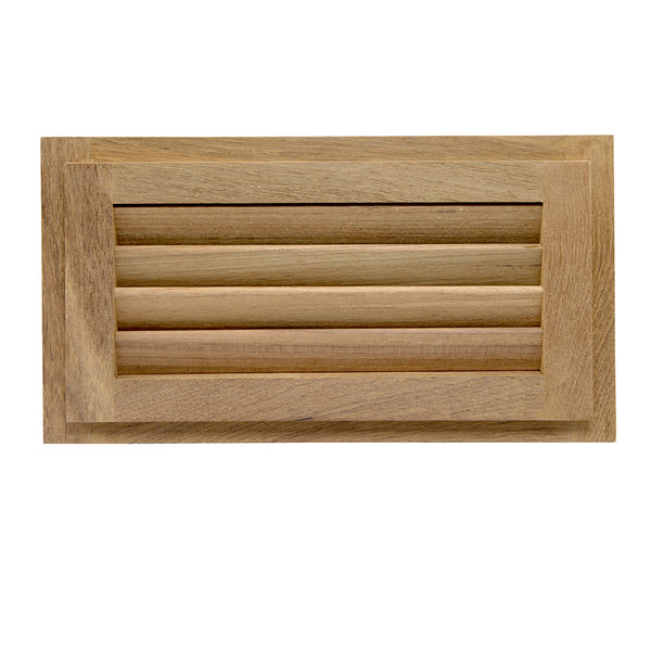 A Whitecap Teak Louvered Insert - 6-3/8" x 11-3/16" x 3/4" with a slatted design.