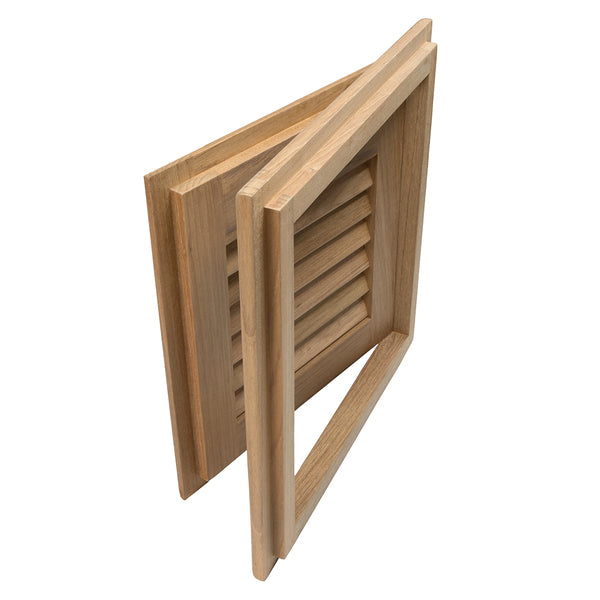 A wooden box with a Whitecap Teak Louvered Door & Frame - Right Hand - 12" x 12".