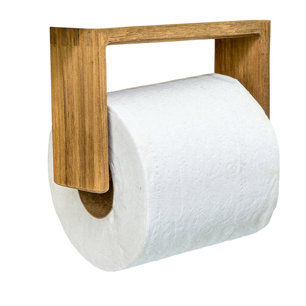 A Whitecap Teak Toilet Tissue Rack with a wooden handle and a wooden screw.