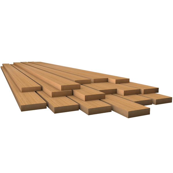 A stack of Whitecap Teak Lumber - 1/2" x 1-3/4" x 30" on a white background.