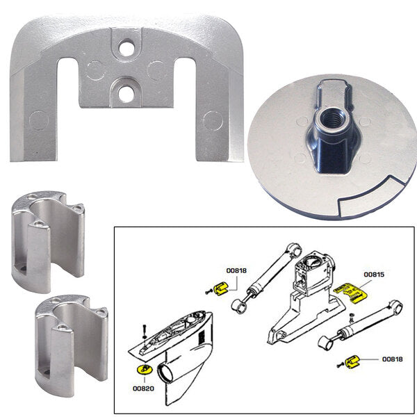 A picture of a Tecnoseal Anode Kit w/Hardware - Mercury Bravo 2-3 - Zinc.