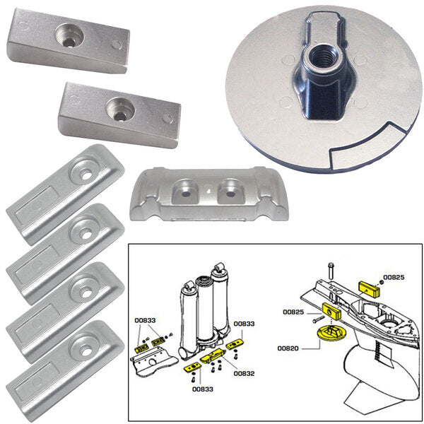 A set of Tecnoseal Anode Kit w/Hardware - Mercury Verado 6 - Magnesium for a boat.