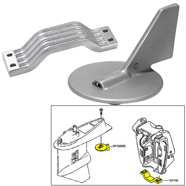 A picture of a Tecnoseal Anode Kit w/Hardware - Yamaha 150-200HP - Zinc and a piece of metal.