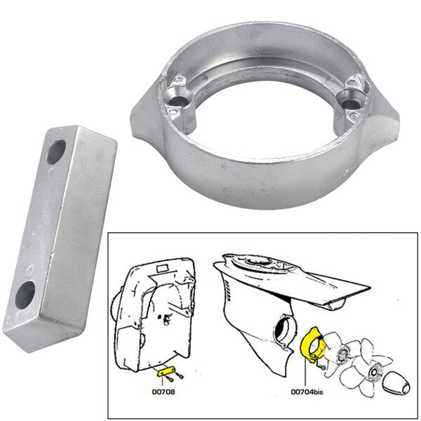 A picture of a metal bracket with a Tecnoseal Anode Kit w/Hardware - Volvo Duo-Prop 290 - Magnesium attached to it.