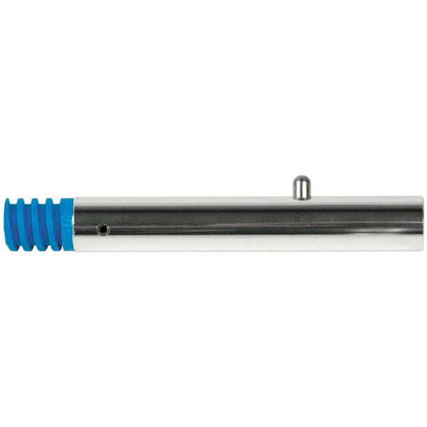 A metal tube with a blue handle on a white background, called the Swobbit Threaded Adapter.