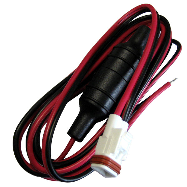 A Standard Horizon Replacement Power Cord f/Current & Retired Fixed Mount VHF Radios for a car with red and black wires.