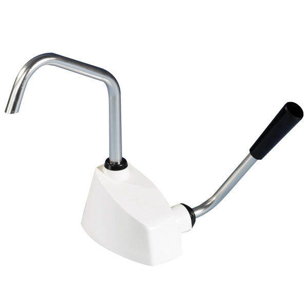 A white Whale Flipper Manual Galley Hand Operated Pump with a black handle.