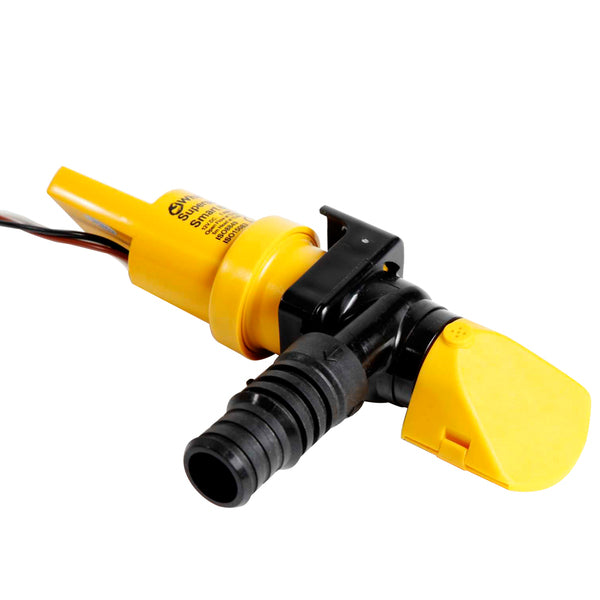A yellow Whale Supersub 12V 650GPH Low Profile Automatic Bilge Pump with a black cord attached to it.