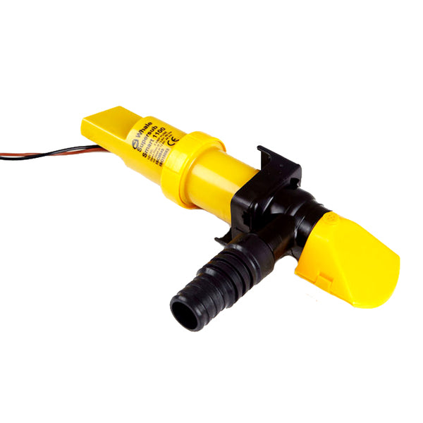 A yellow Whale Supersub 12V 1100GPH Low Profile Automatic Bilge Pump on a white background.