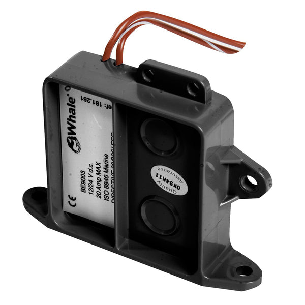 A Whale Electric Field Bilge Switch With Time Delay with a red wire attached to it.