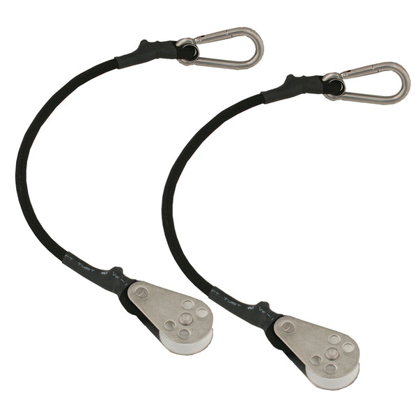 A pair of Taco Shock Cord w/Roller (Pair) with metal hooks.