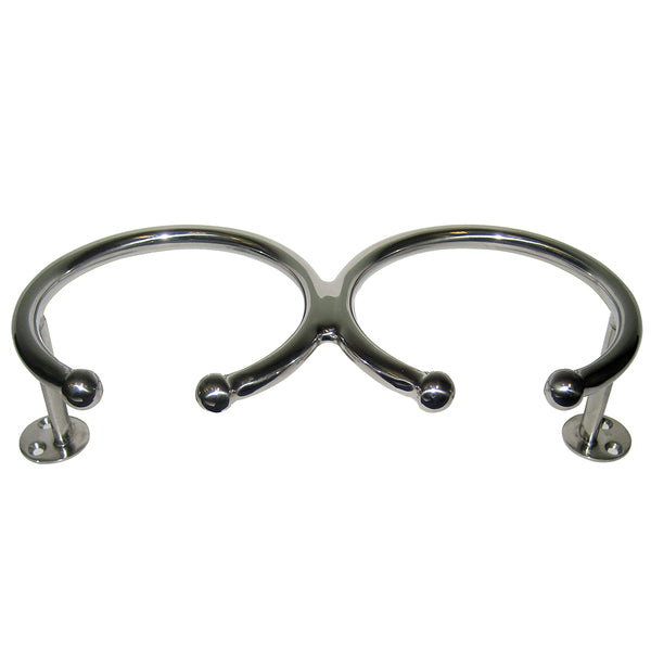 A pair of Whitecap Top Mount Ring SS Cup Holders - 2-Drink - Base Mount on a white background.