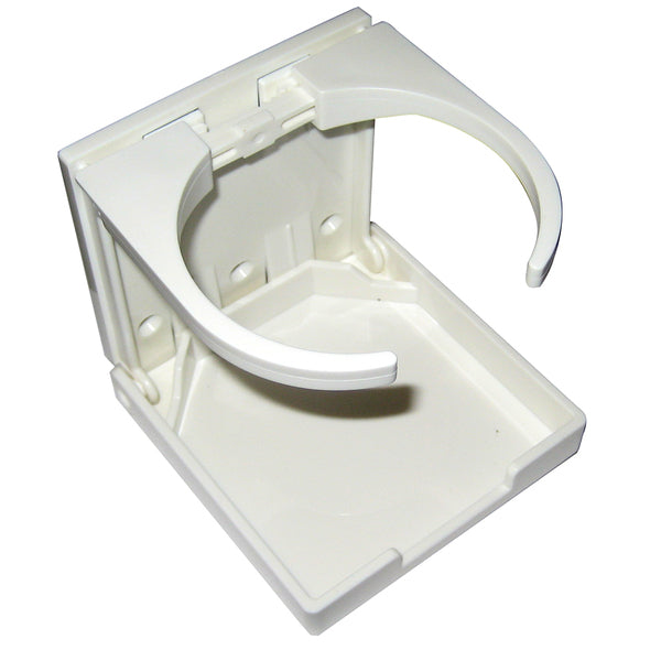 A Whitecap Folding Drink Holder - White Nylon on a white surface.