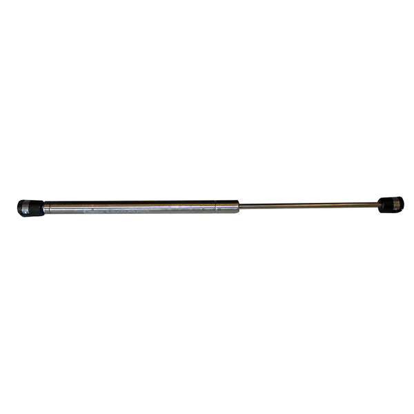 A Whitecap 15" Gas Spring - 20lb - Stainless Steel rod with a black handle on a white background.