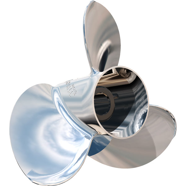 A Turning Point Express Mach3 - Right Hand - Stainless Steel Propeller - E1-1013 - 3-Blade - 10.5" x 13 Pitch on a white background.