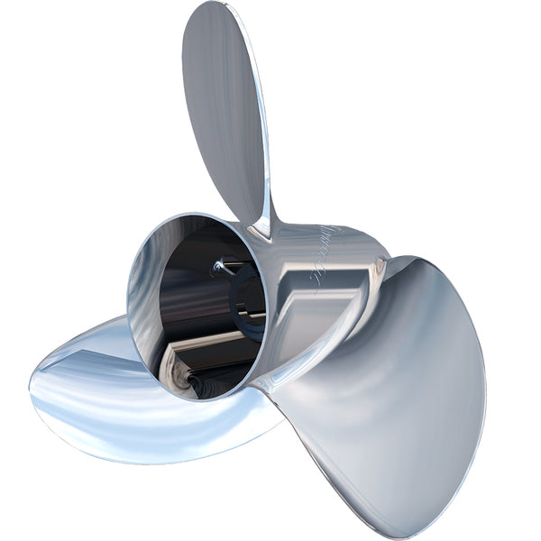 A Turning Point Express Mach3 OS - Left Hand - Stainless Steel Propeller - OS-1617-L - 3-Blade - 15.6" x 17 Pitch on a white background.