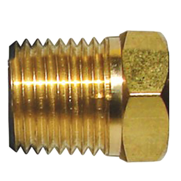 A Tecnoseal Brass Cap f/M8 Pencil Zinc threaded fitting on a white background.