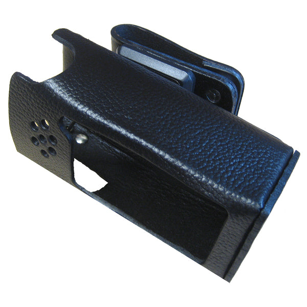 A Standard Horizon Leather Case w/Swivel Belt Clip f/HX400 Handheld VHF holster for a cell phone.