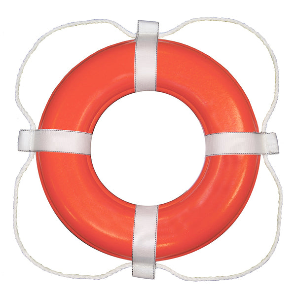 A Taylor Made Foam Ring Buoy - 24" - Orange w/White Grab Line on a white background.