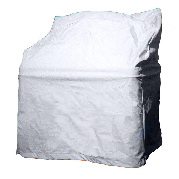A Taylor Made Small Center Console Cover - Vinyl White chair covered with a white cover.