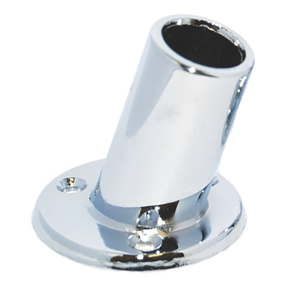 An image of a Taylor Made 1" Slanted Chrome Plated Flag Pole Socket on a white background.