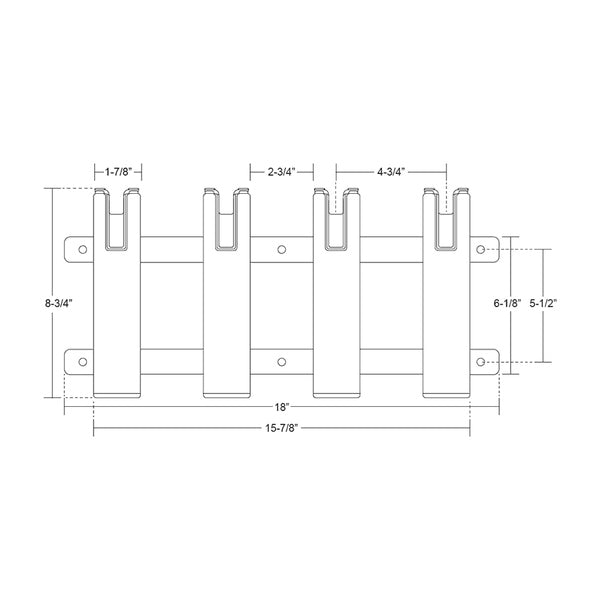 Four TACO Aluminum/Poly 4-Rod Rack Holders on a white background, providing convenient rod storage.