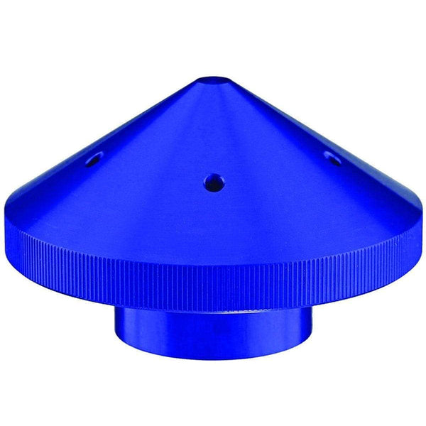 A T-H Marine G-Force ELIMINATOR Trolling Motor Blue Prop Nut f/Minn Kota 35-70 Trolling Motor with a hole in the middle.