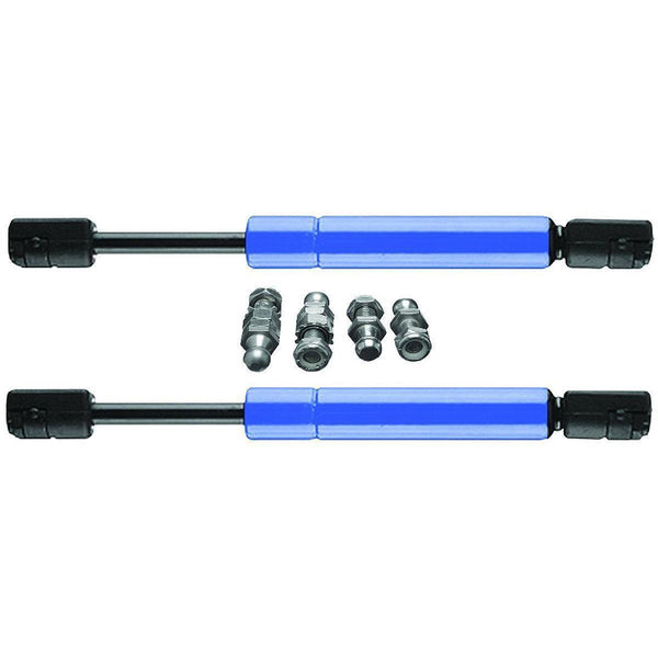 A pair of blue T-H Marine G-Force EQUALIZER Trolling Motor Lift Assists on a white background, providing G-Force EQUALIZER technology for a Motorguide Gator Mount.